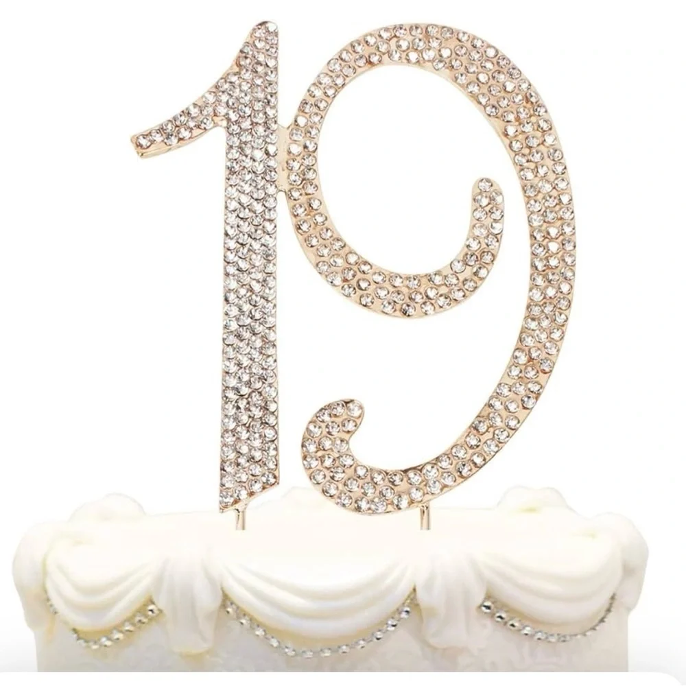Rhinestone and gold cake topper 19 birthday or anniversary, like new!